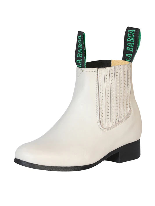LA BARCA Kid's Charro Botin Piel Blanco