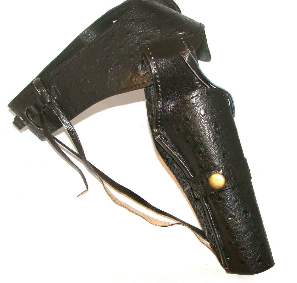 45 Caliber Black Tooled Leather Single Western Gun Holster