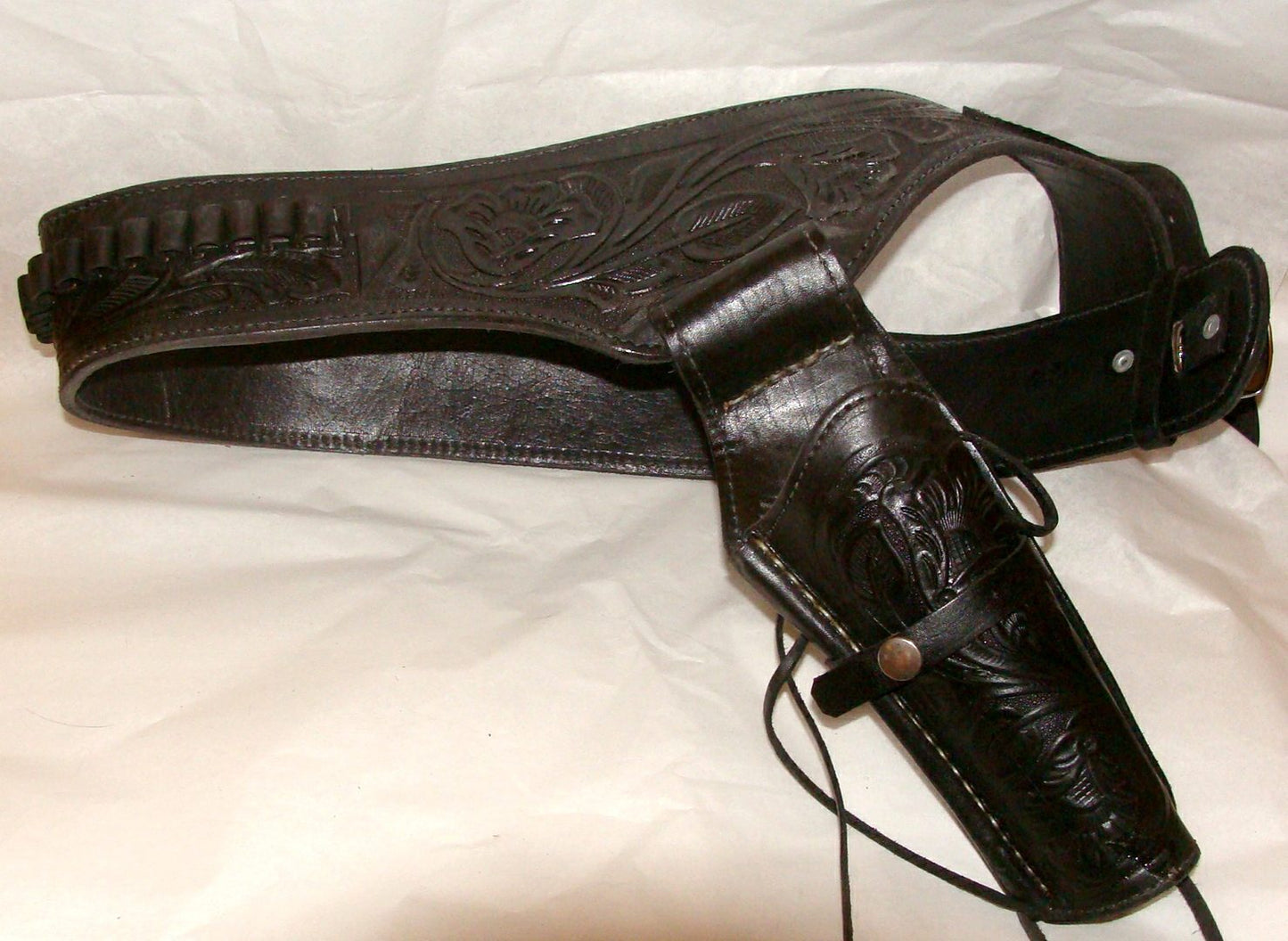 45 Caliber Black Tooled Leather Single Western Gun Holster