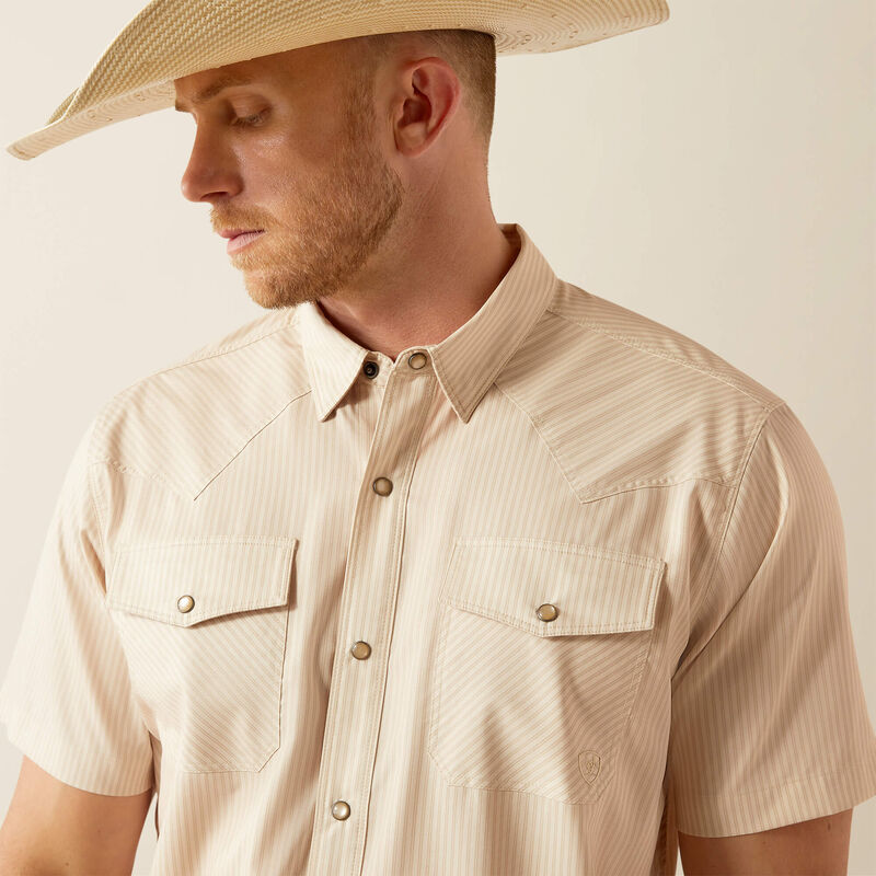 Ariat Mens Ventetek Western Fitted Short Sleeve Shirt Tan