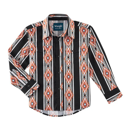WRANGLER Boy's Red/Black Geometric Print Long Sleeve Shirt