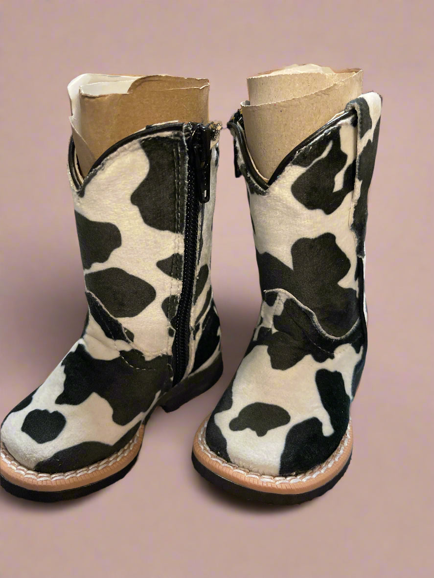 INFANT FAUX COW HIDE BLACK ZIPPER R/SOLE ELSIE TMI205180