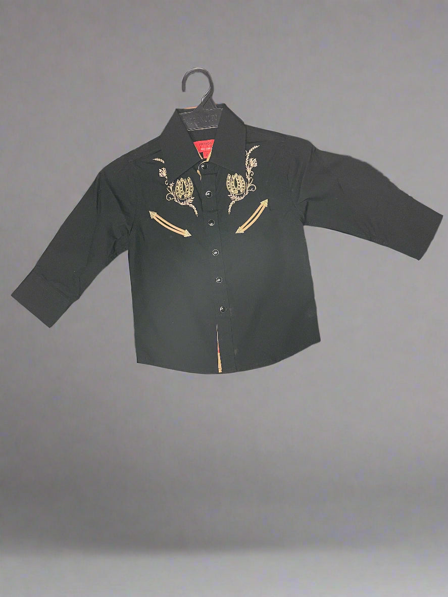 Patroncito Boy's Black Horse Embroidered Shirt