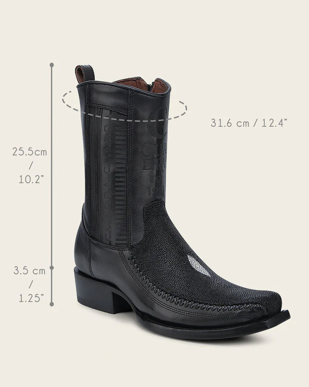 Cuadra Mens Engraved Black Stingray Cowboy Boots