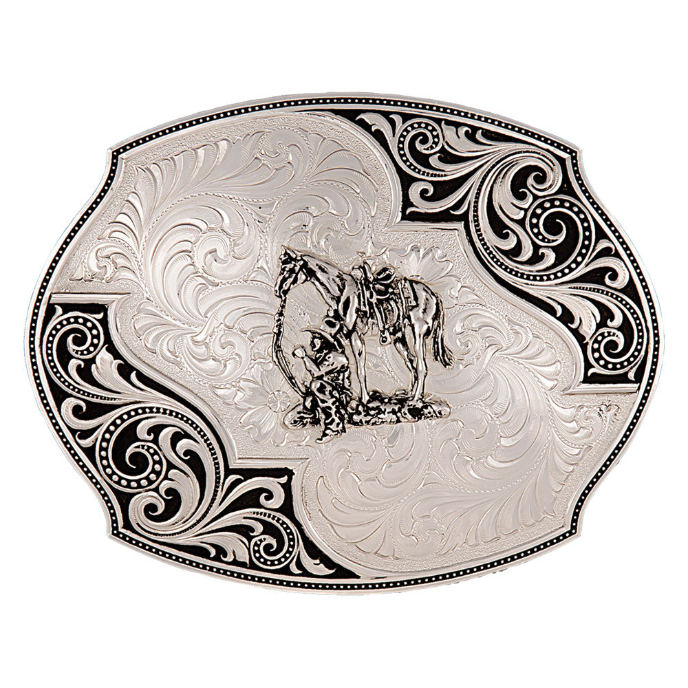 Western Mens Lace Whisper Flourish Buckle with Cowboy and Horse