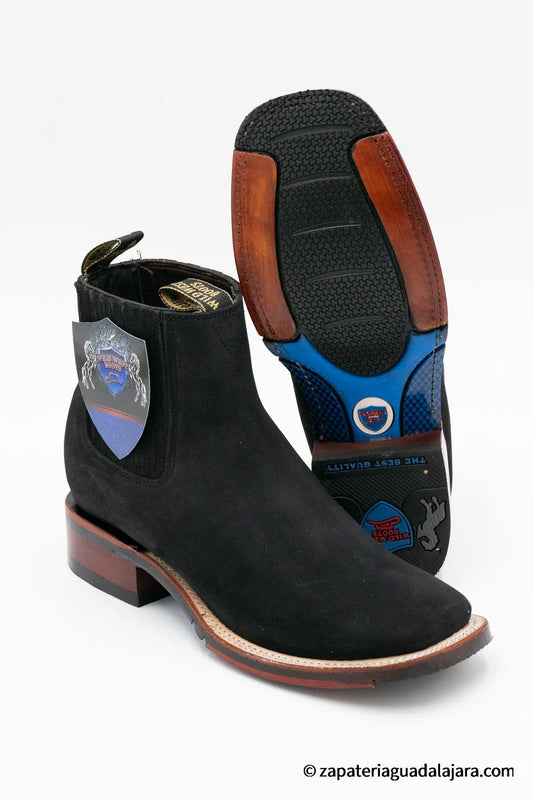 WILD WEST Men's Botin Nobuk Black with Rubber Sole