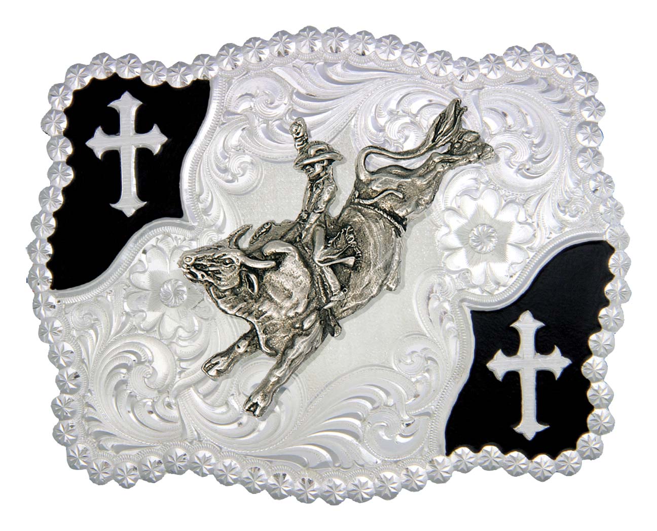 MONTANA Christian Flourish Scallop Shape Belt Buckle with Bullrider 3611-528