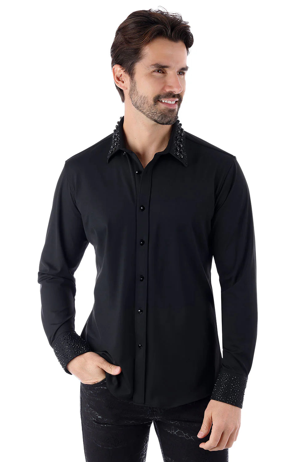 MENS BARABAS SHIRT LONG SLEEVE 3B29 BLACK/BLACK