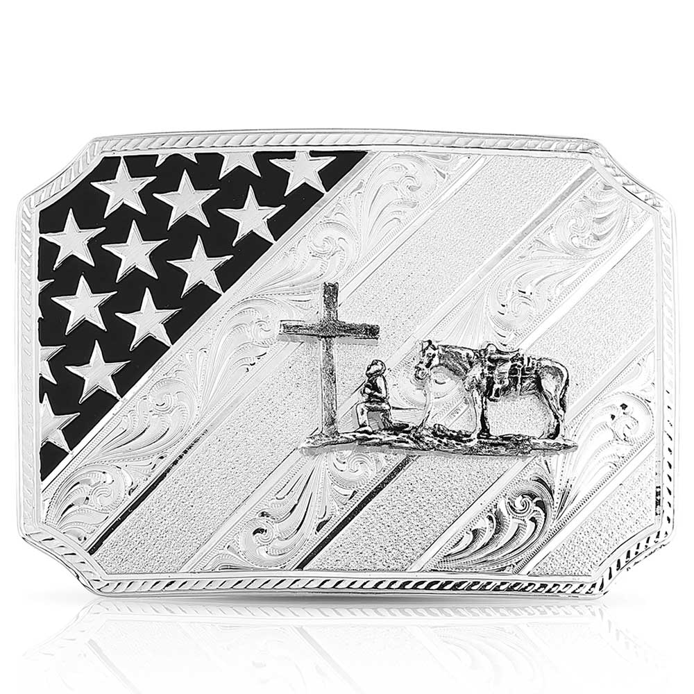 MONTANA SILVERSMITHS All American Christian Cowboy Silver Buckle