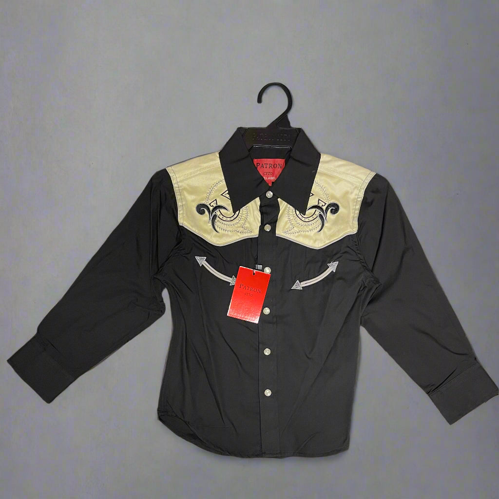 Patroncito Boy's Black/Beige Charro Pearl Snap Shirt