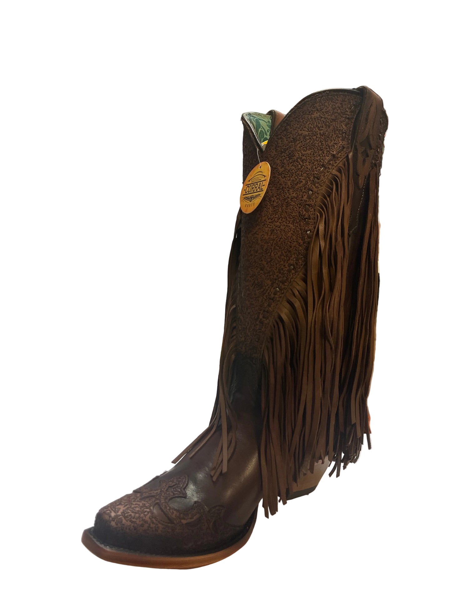 CORRAL BOOT WOMEN BROWN OVERLAY EMBROIDERY & FRIGE &W