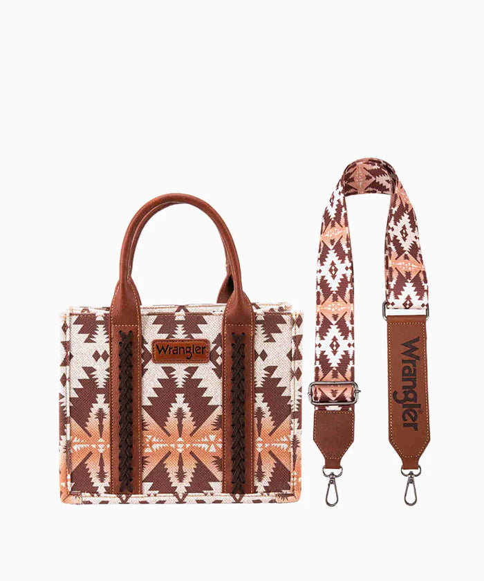 Wrangler Southwestern Print Small Canvas Tote/Crossbody - Light Cofee