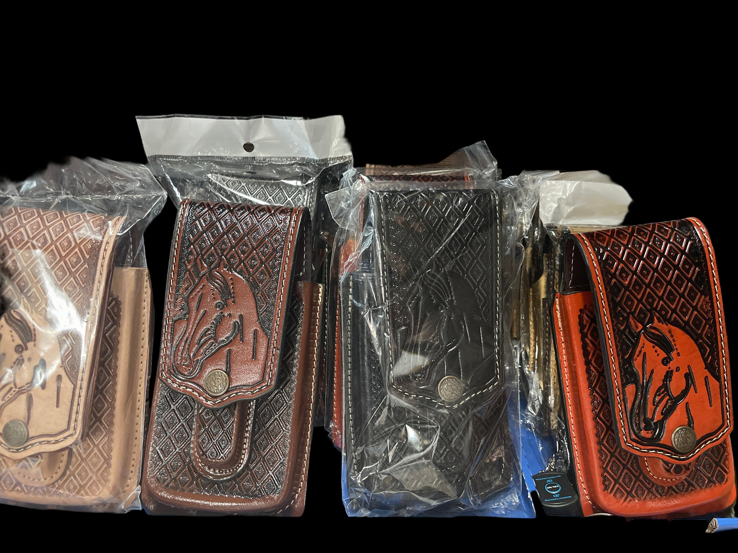 LEATHER CELL PHONE WITH KNIVES CASE Horse Style 0000001