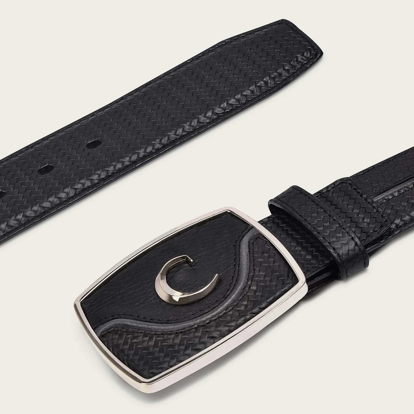 Cuadra Men's Engraved black leather western belt