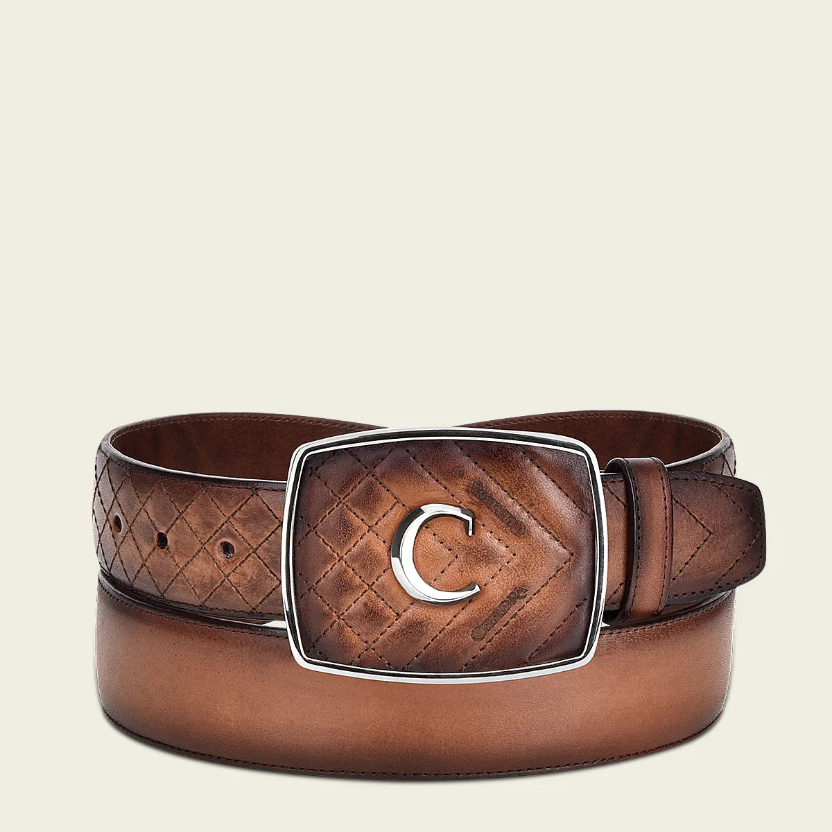 CUADRA Men's Hand-painted honey leather minimalist western belt
