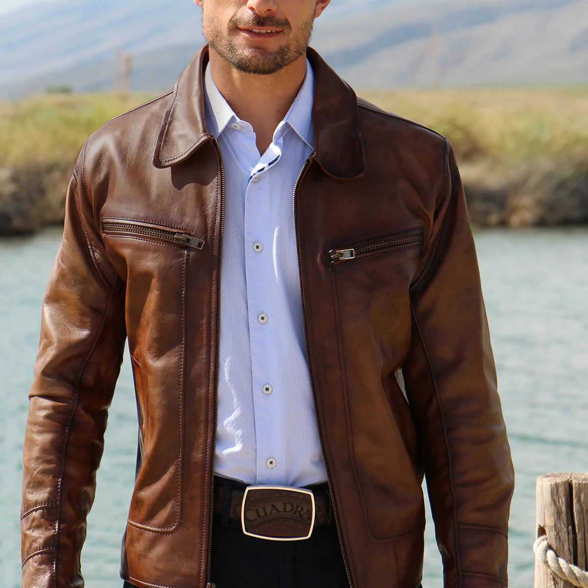 CUADRA Men's Hand-painted chocolate brown leather western belt