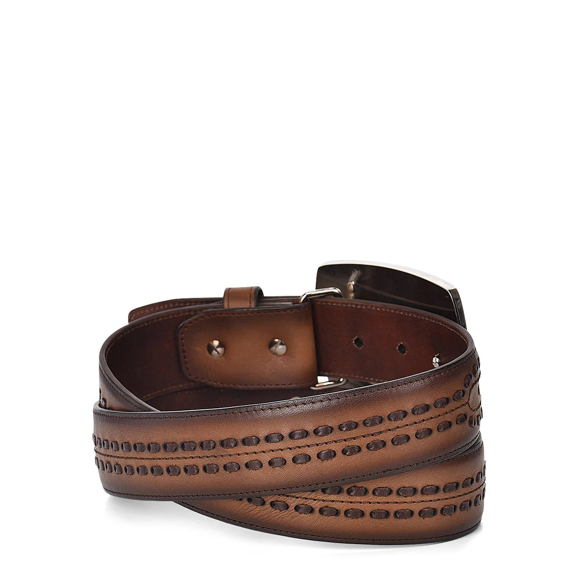 Hand-painted engraved honey western leather belt
