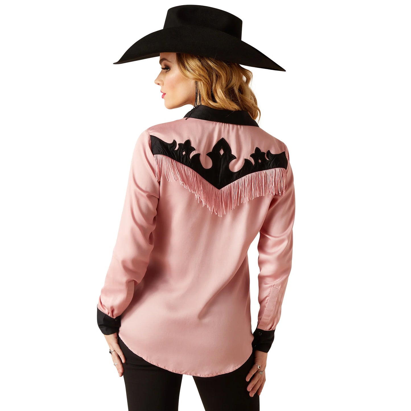 ARIAT Women's Wilder Zephyr Long Sleeve Pink Fringe Shirt