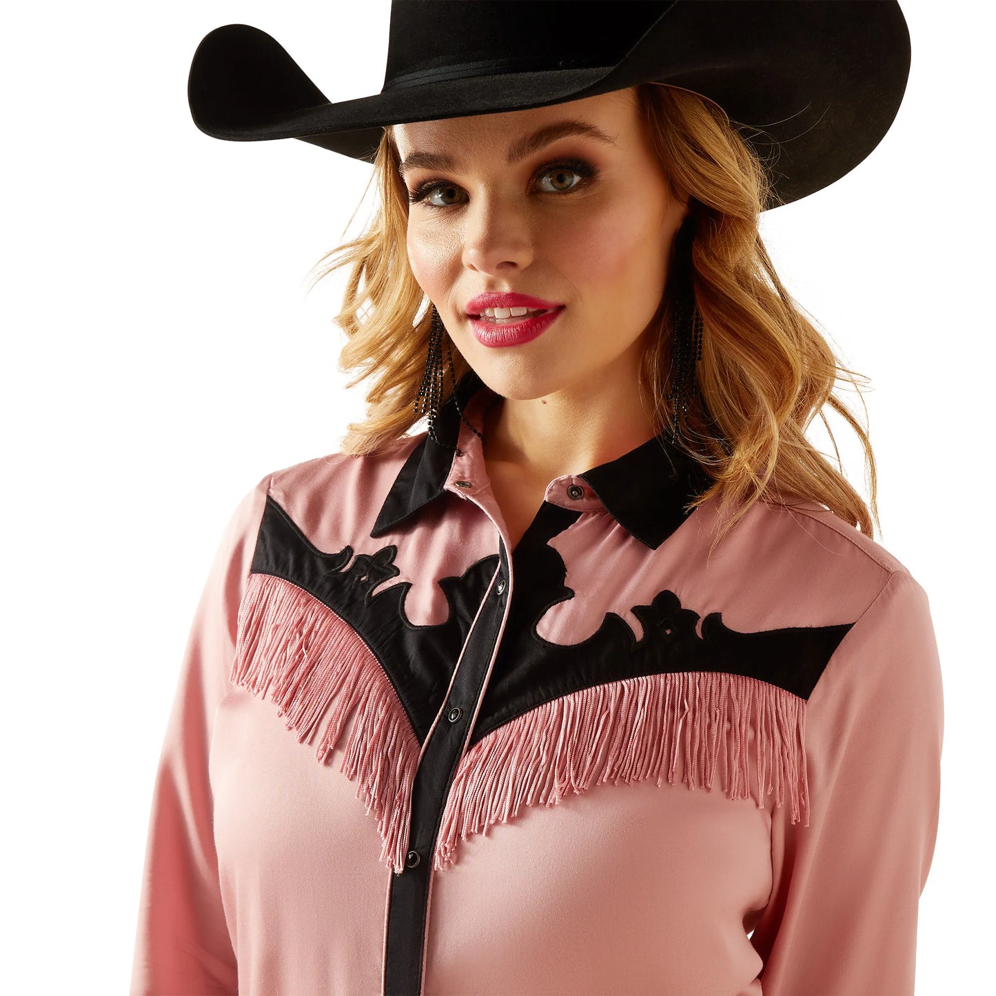 ARIAT Women's Wilder Zephyr Long Sleeve Pink Fringe Shirt