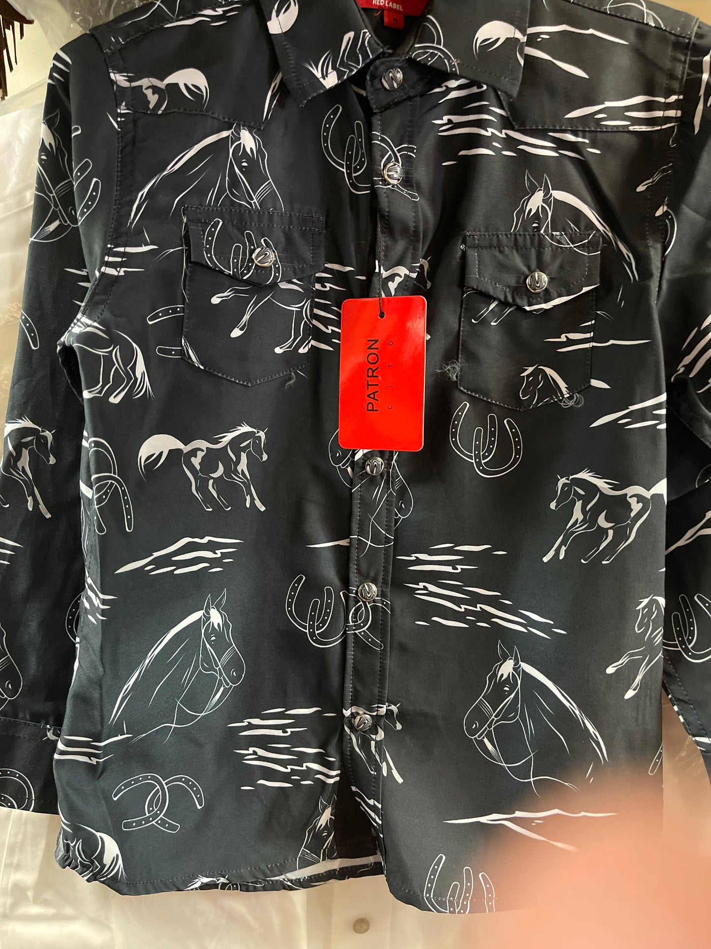 Boy's WESTERN SHIRT WITH HORSE PRINT AND SNAP BOTTON
