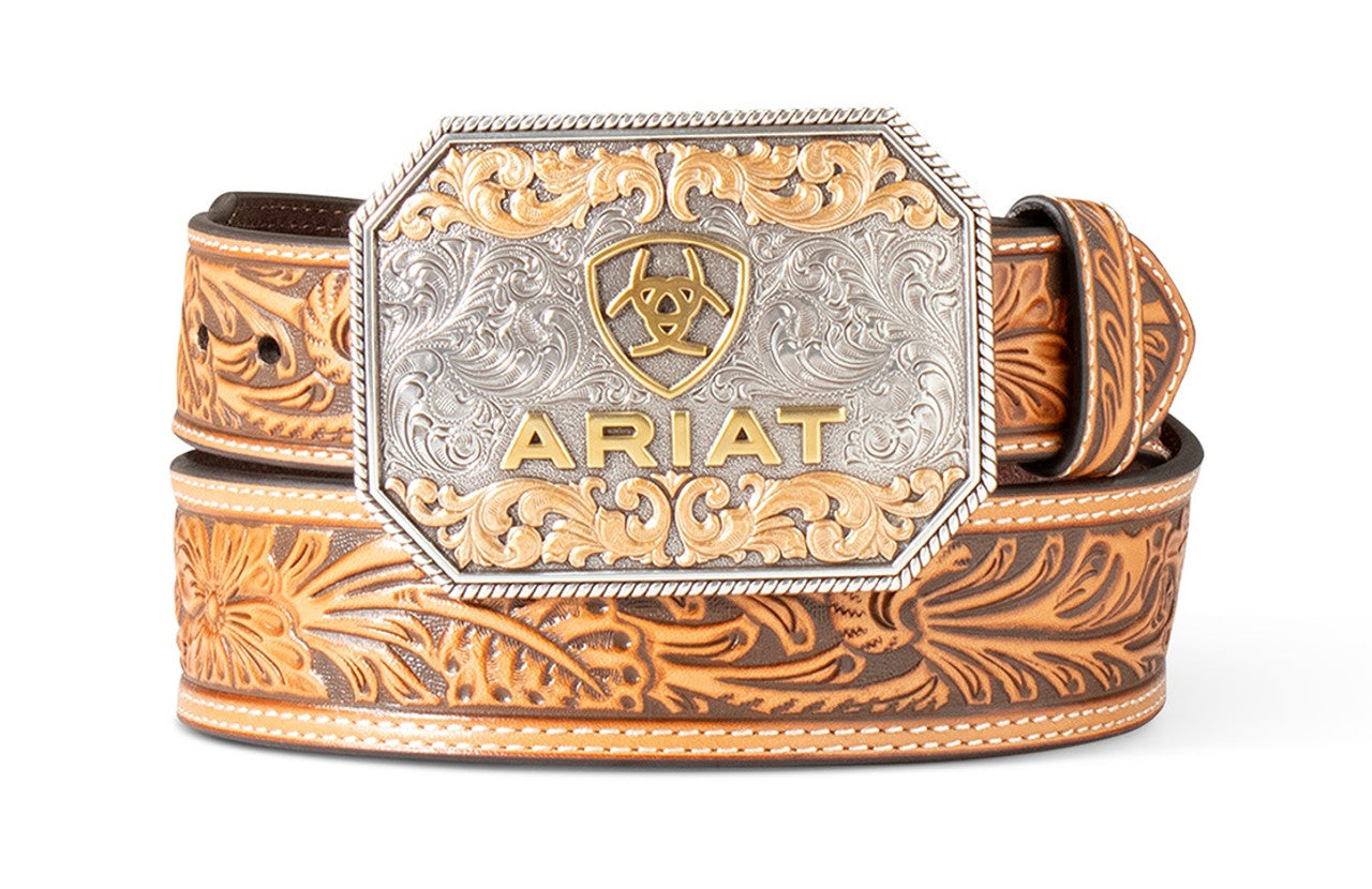 ARIAT FLORAL TAN EMBOSSED BUCKLE BELT MEN Sanchez Son s Western Wear