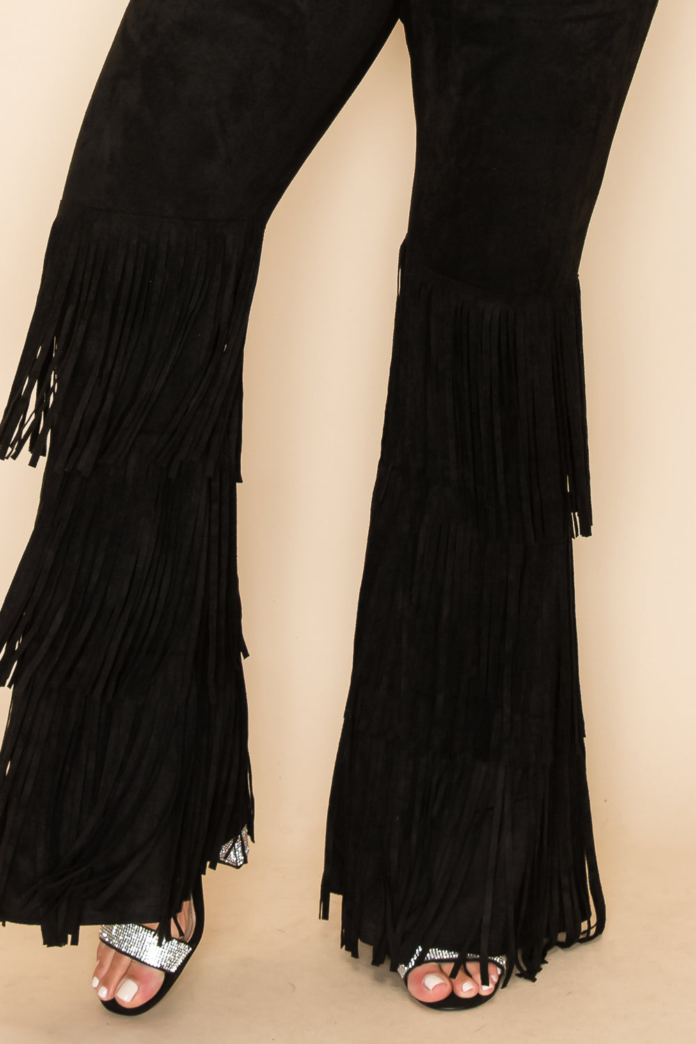 WOMEN PANT WITH LAYERED FRING SUEDE FULL