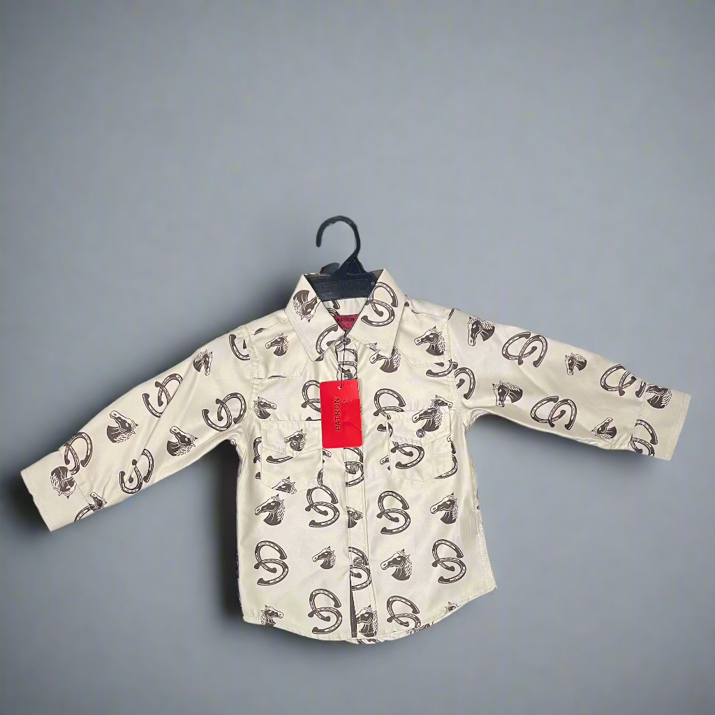 Patroncito Boy's Beige Horse and Horseshoe Print Shirt