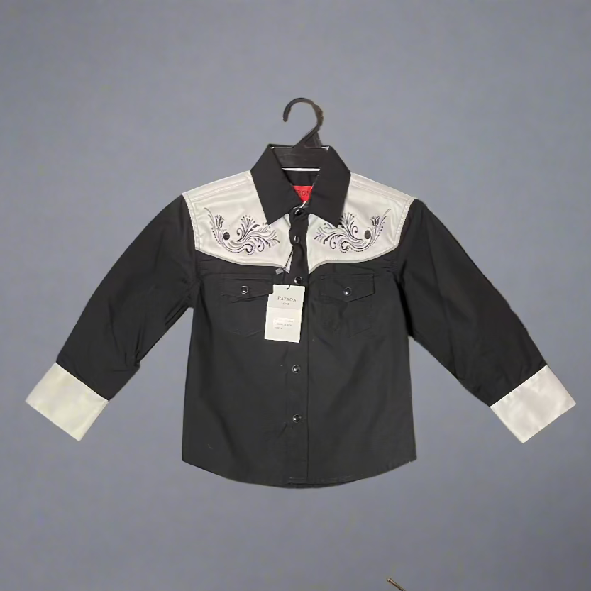 Patroncito Boy's Black/White Classic Pearl Snap Shirt