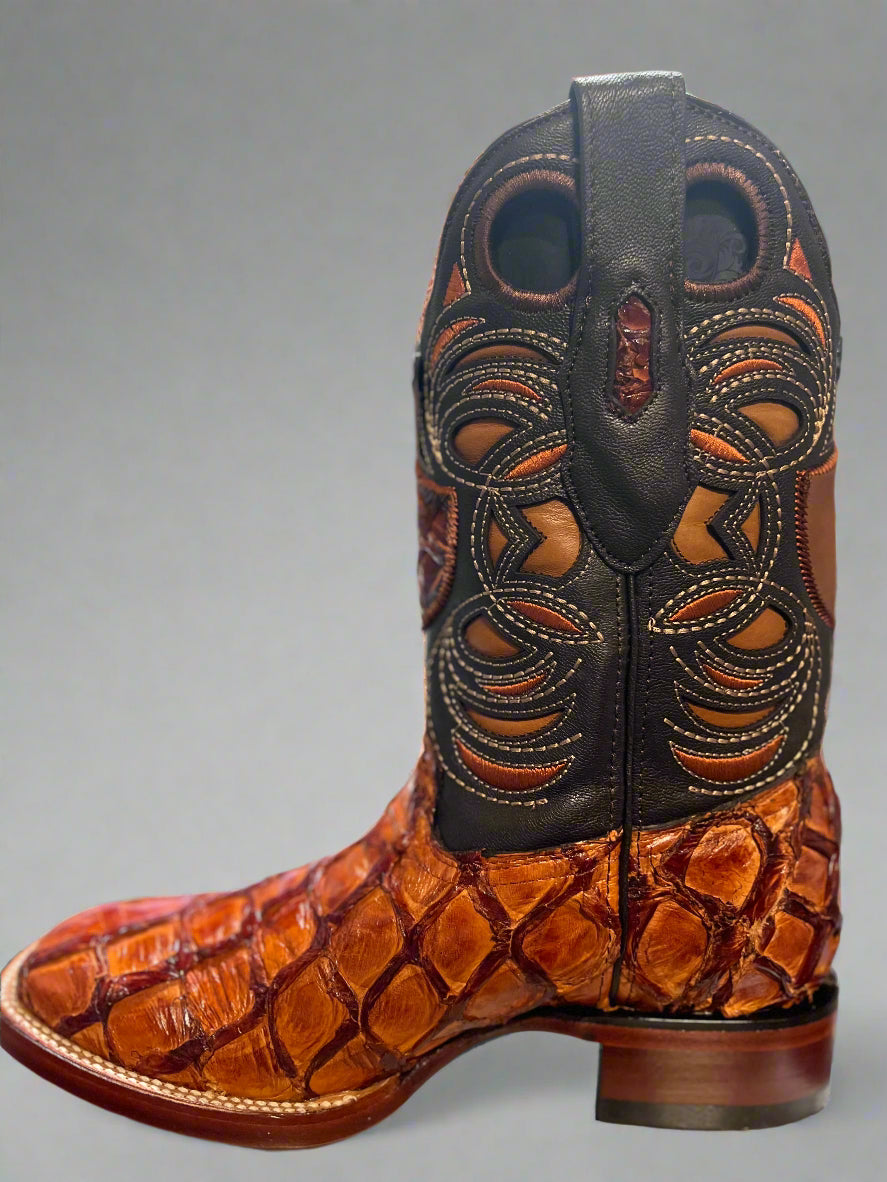 WILD WEST Men's Inverted Pirarucu Cognac Glossy Boot