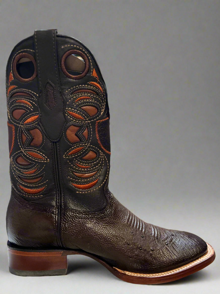 WILD WEST Men's Faded Brown Smooth Ostrich Square Toe Boots