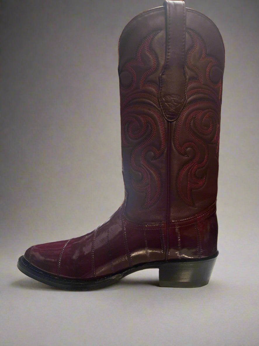 LOS ALTOS Men's Round Toe Burgundy Eel Boots