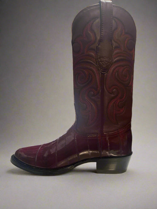 LOS ALTOS Men's Round Toe Burgundy Eel Boots