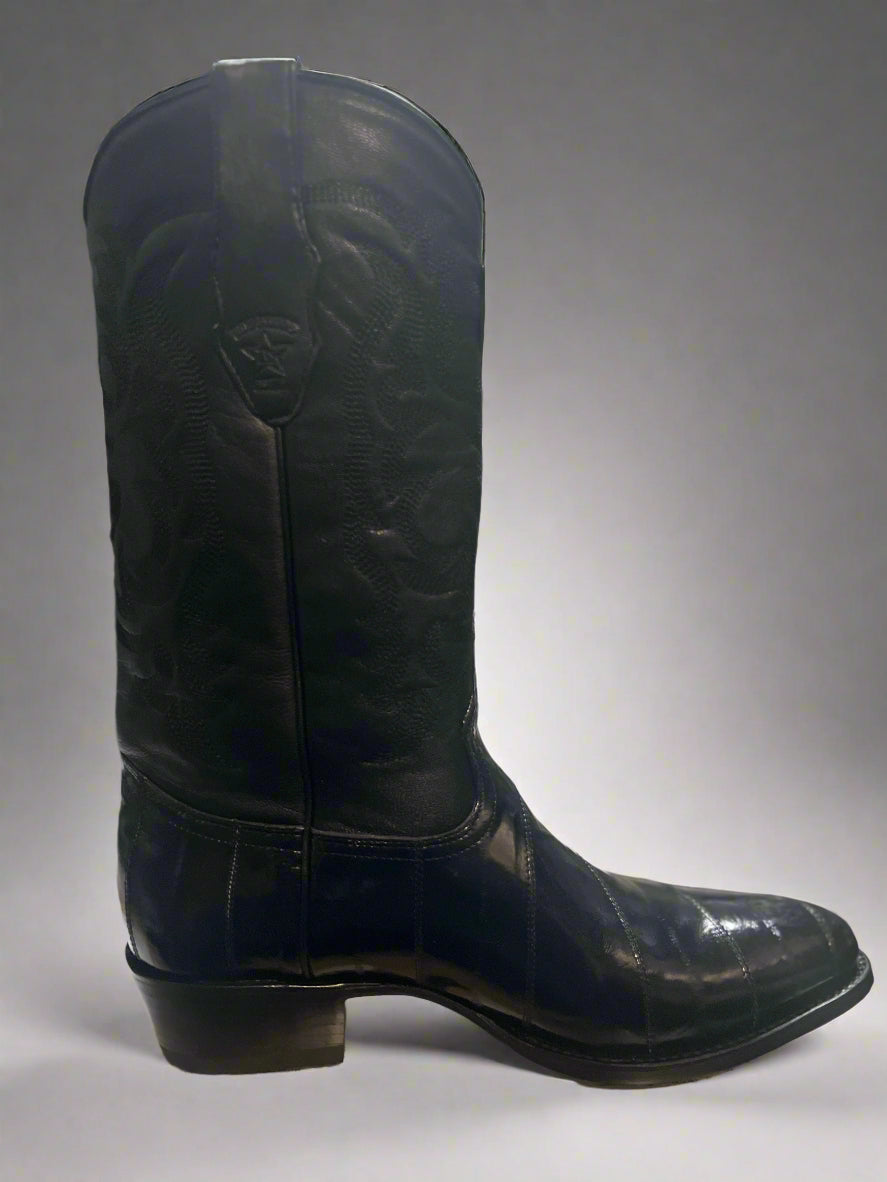 LOS ALTOS Men's Round Toe Black Eel Boots