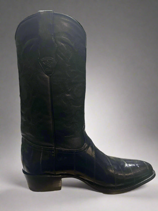 LOS ALTOS Men's Round Toe Black Eel Boots