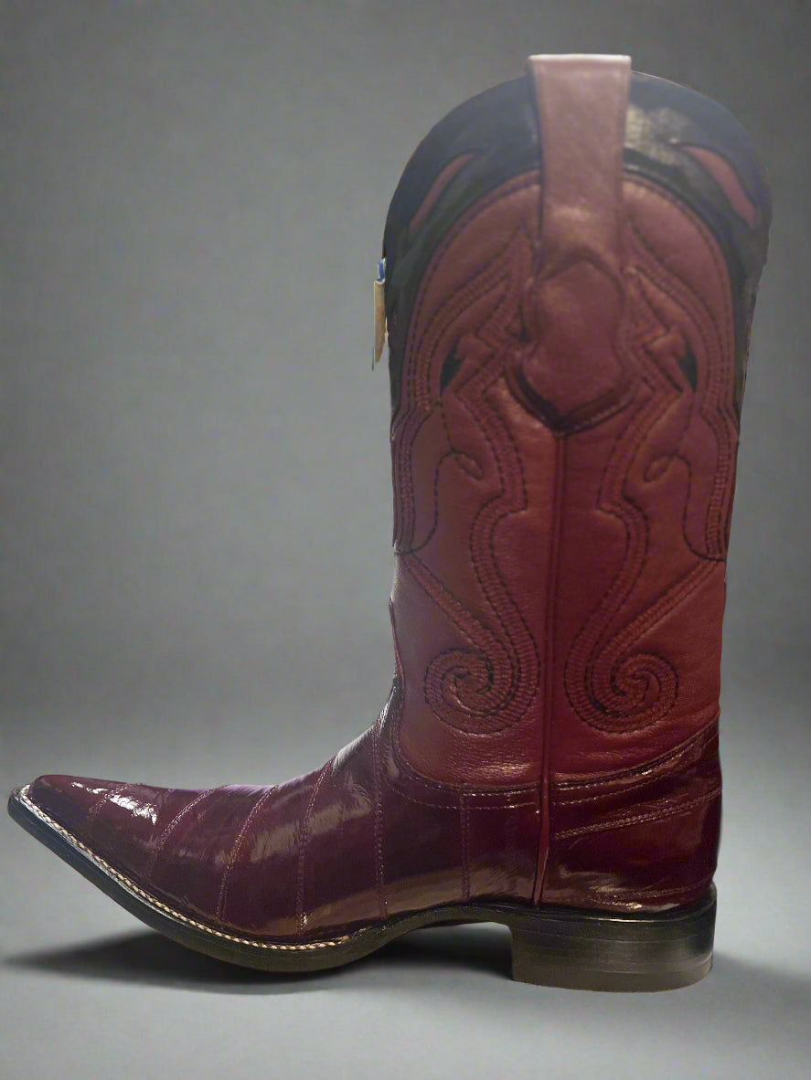WILD WEST Men's Pointed Toe Burgundy Eel Boots