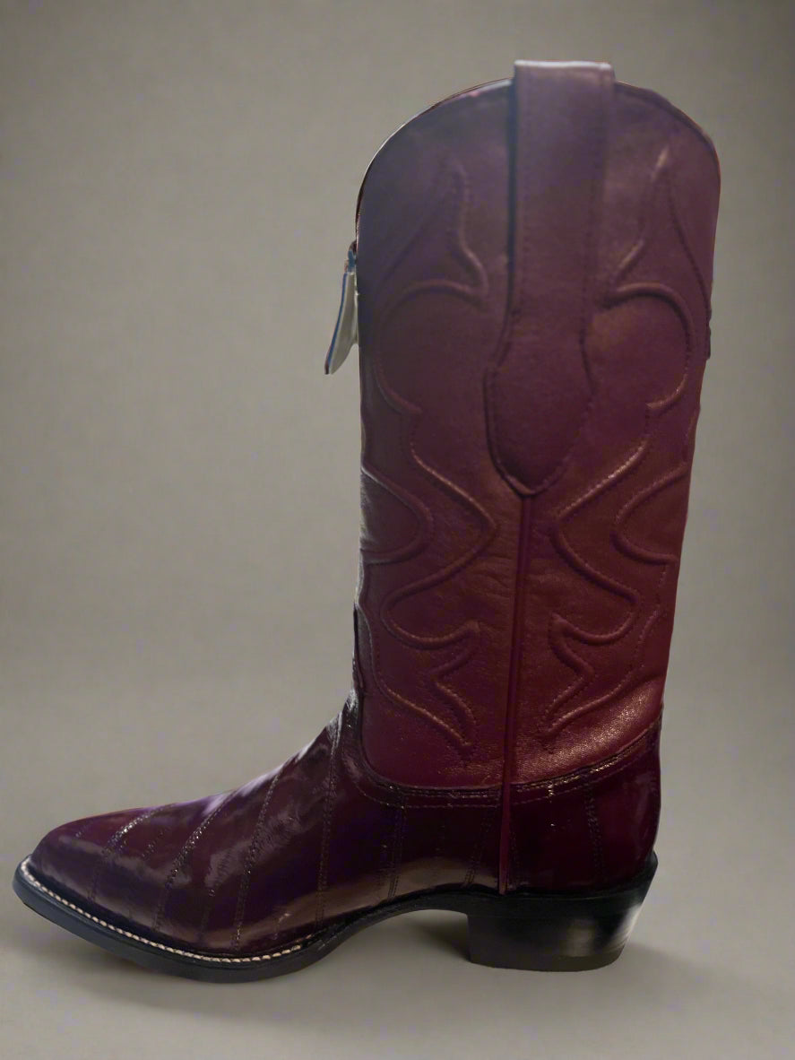 WILD WEST Men's J Toe Burgundy Eel Boots