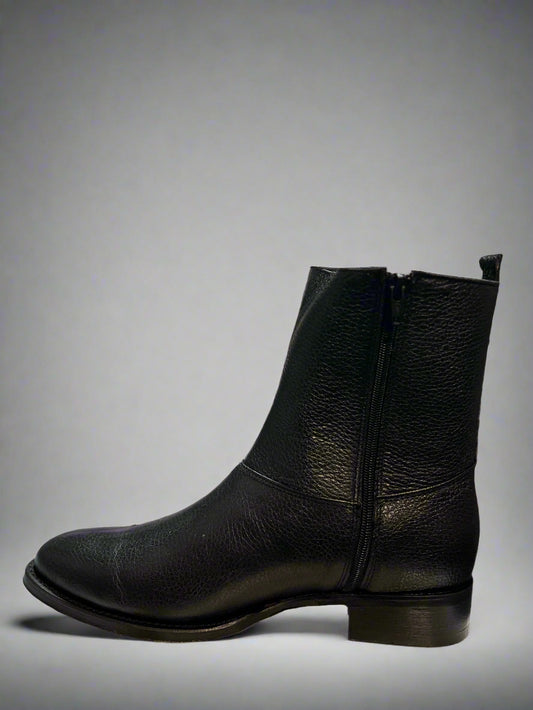 LA BARCA Men's Round Toe Leather Black Botin