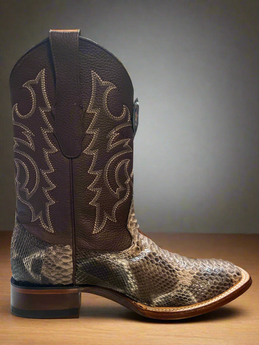 LOS ALTOS Men's Square Toe Python Boot Rustic Brown Color