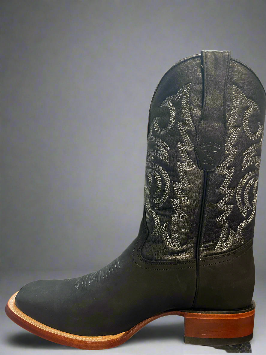 LOS ALTOS Men's Square Toe Nobuck Black Boot