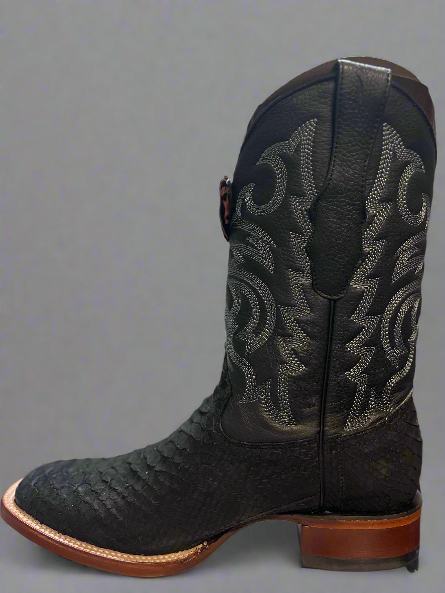 LOS ALTOS Men's Nobuck Black Python Square Toe Boots