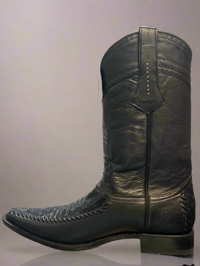 LOS ALTOS Men's Black Ostrich European Square Toe Boots