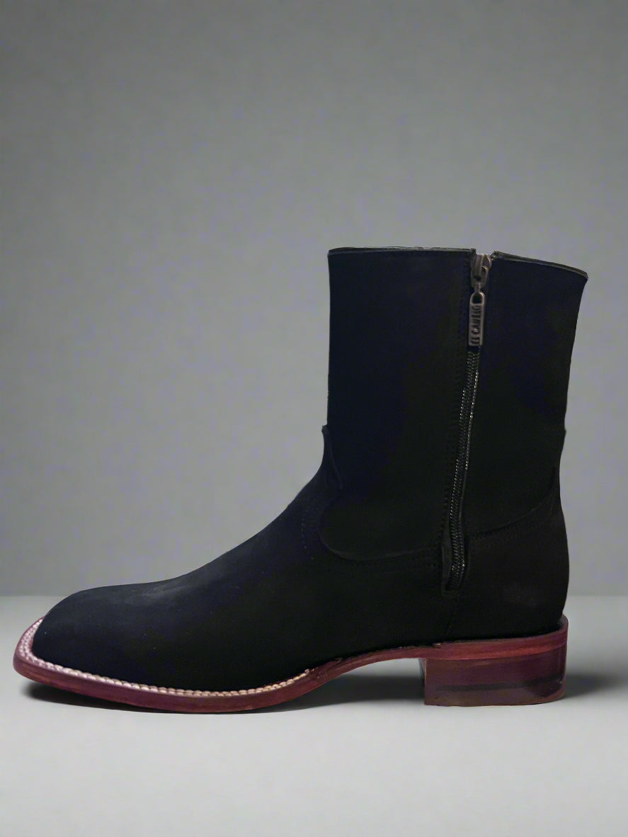 EL CANELO Men's Black Nobuck Bernal Square Toe Botin