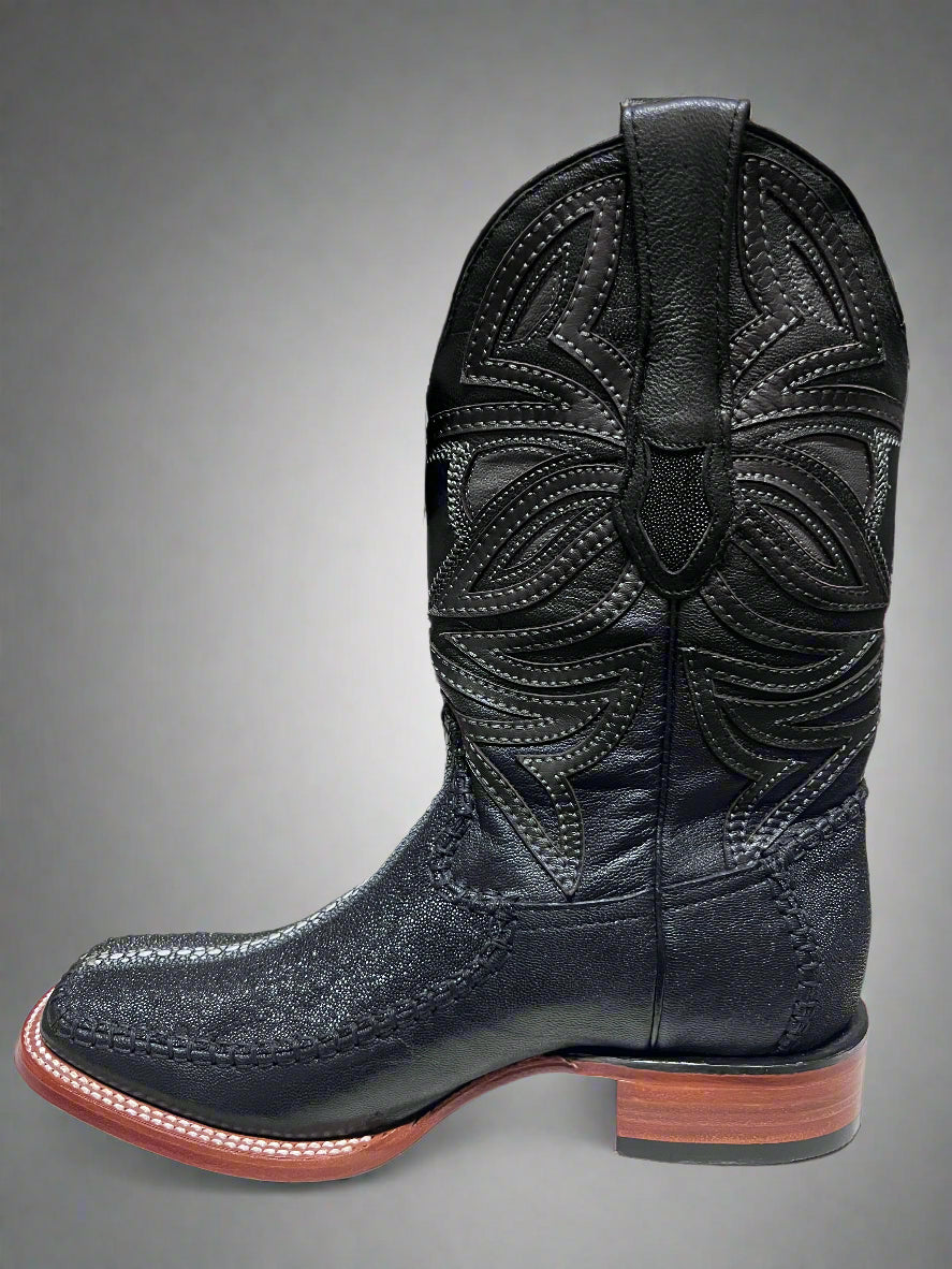 LOS ALTOS Men's Wide Square Stingray Rowstone Black Boot