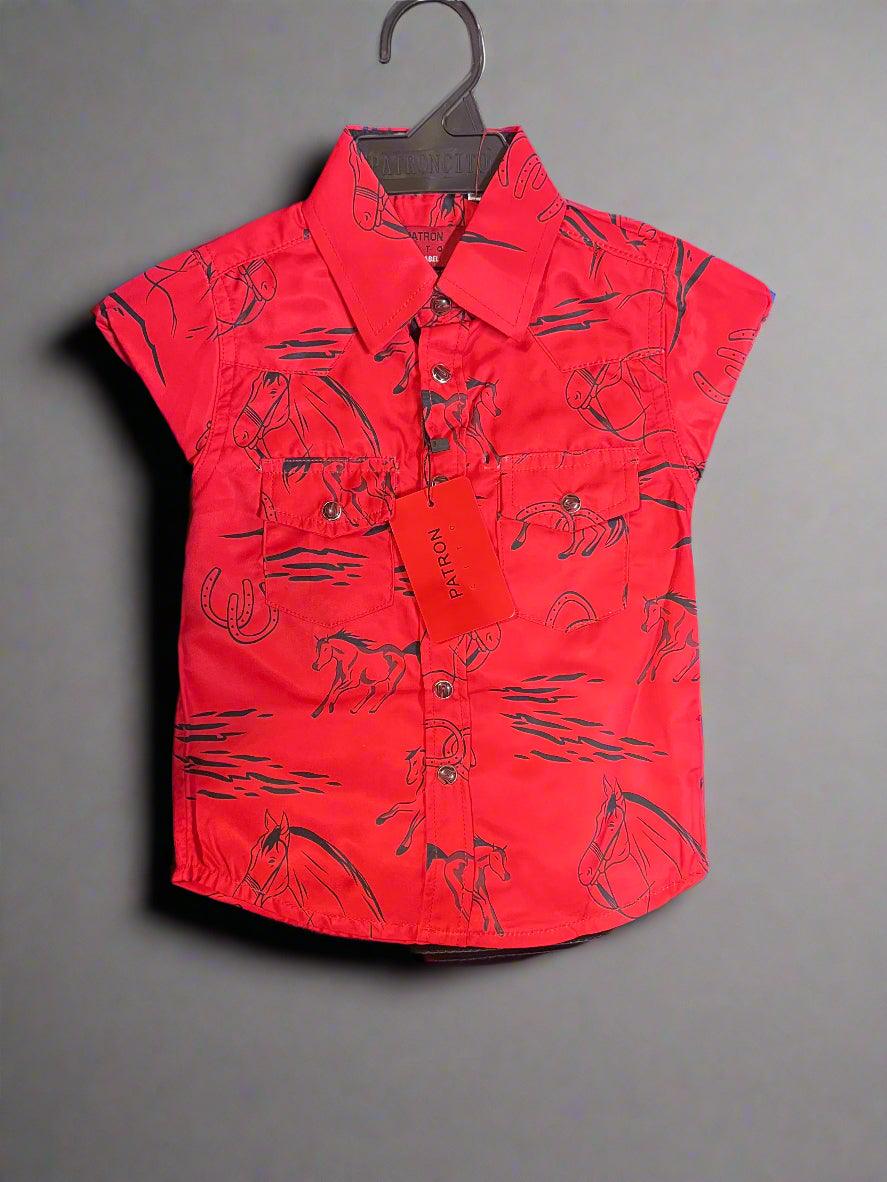 PATRONCITO Boy's Horse Print Snap Button Long Sleeve Shirt