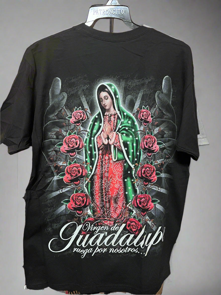 PATRONCITO Men's Virgen Maria Print Short Sleeve T-Shirt
