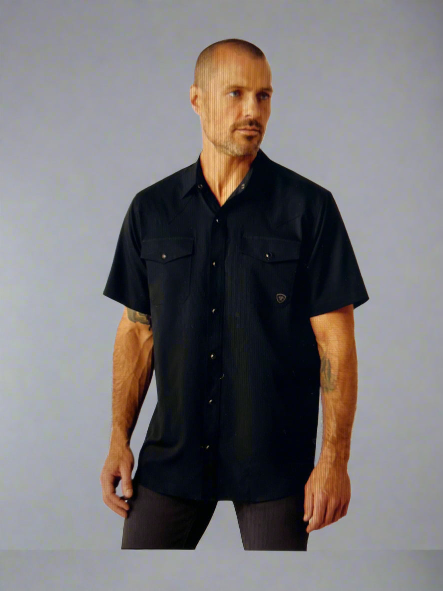 ARIAT Men's VentTek Western Fitted Snap Short Sleeve Black Shirt Sanchez & Son's Western Wear ARIAT Men's VentTek Western Fitted Snap Short Sleeve Black Shirt Sanchez & Son's Western Wear