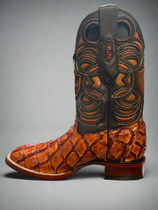 WILD WEST Men's Inverted Pirarucu Cognac Glossy Boots