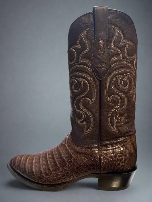 LOS ALTOS Men's Brown Round Toe Caiman Belly Boots