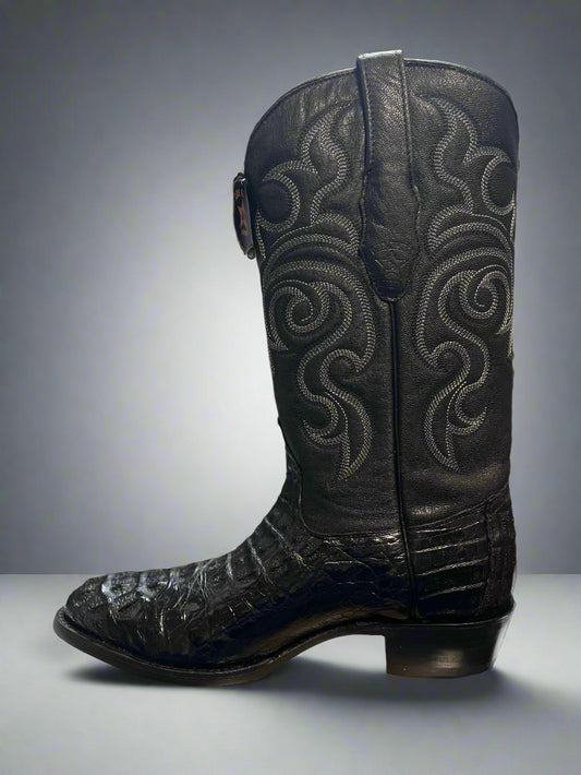 LOS ALTOS Men's Black Round Toe Caiman Hornback Boots