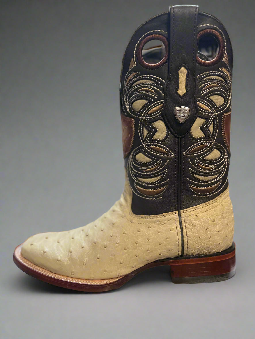 WILD WEST Men's Square Toe Winter White Ostrich Boots